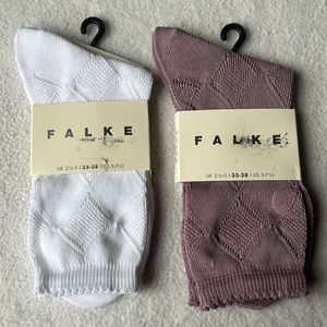 (2) FALKE White Crew Socks with See Through Knit